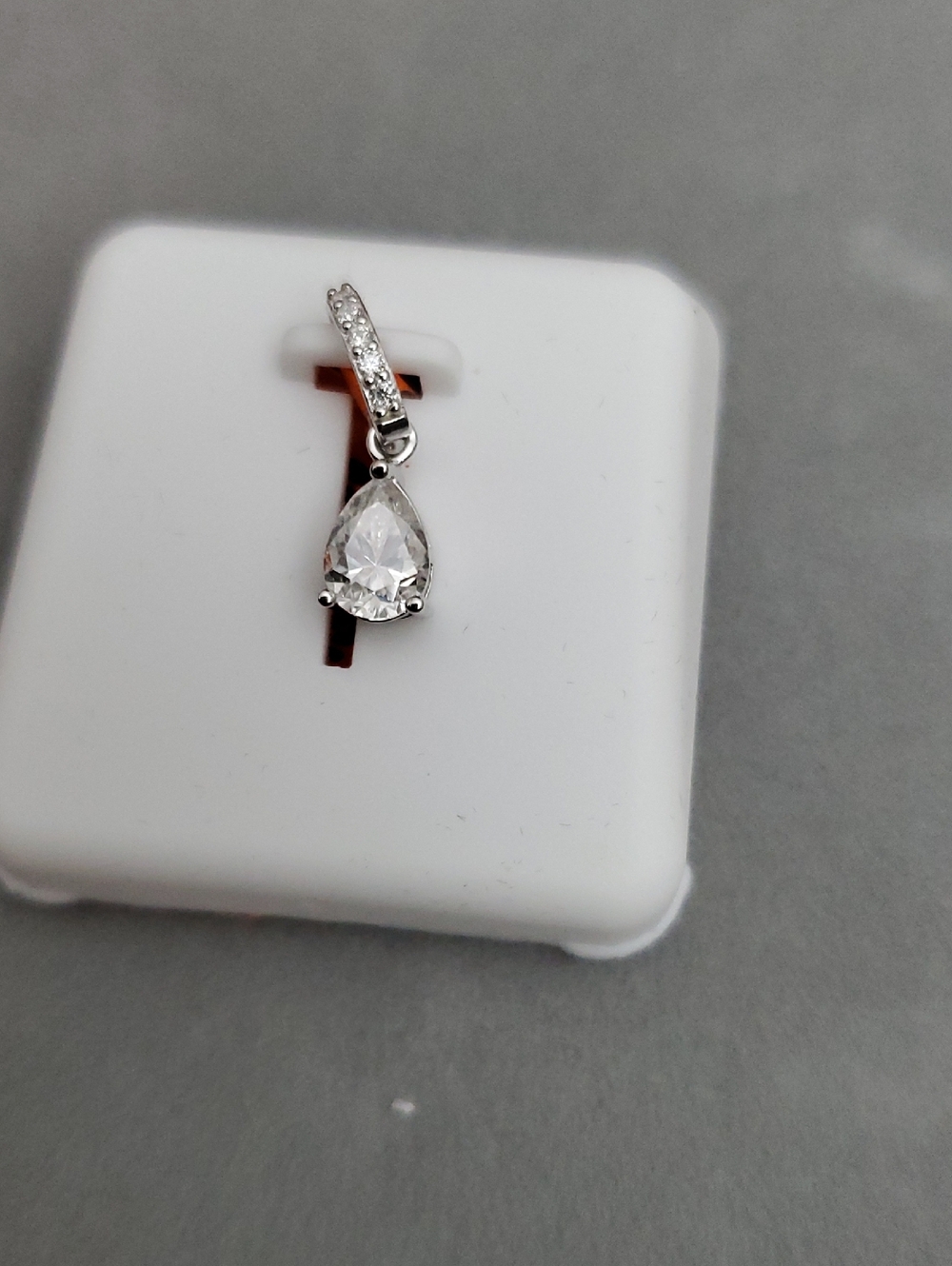 Silver Teardrop Moissanite Pendant - Clear